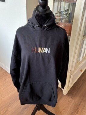 Wear the Peace Black Embroidered HUMAN Hoodie Celebrate Diversity Unisex XL